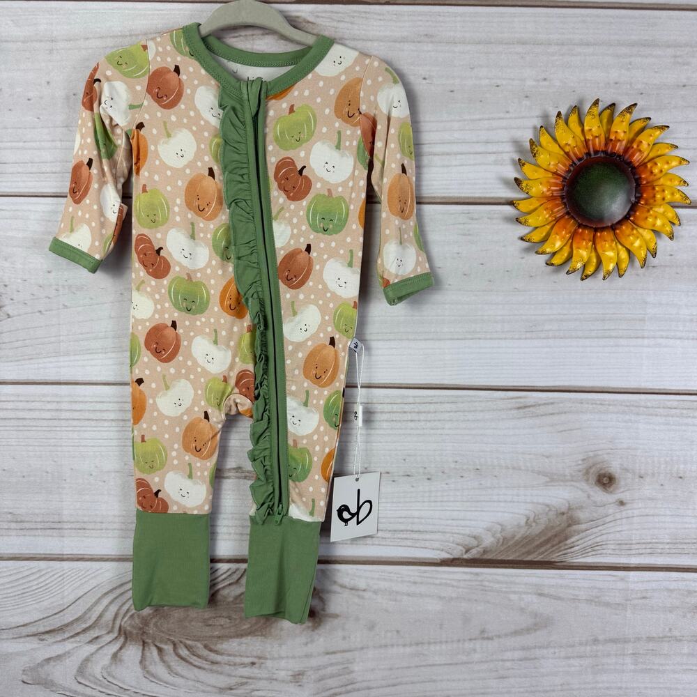 birdie bean bamboo ruffle zip convertible baby romper‎ NB